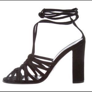 Hermes - Suede Ankle Wrap Heel Sandals - Black